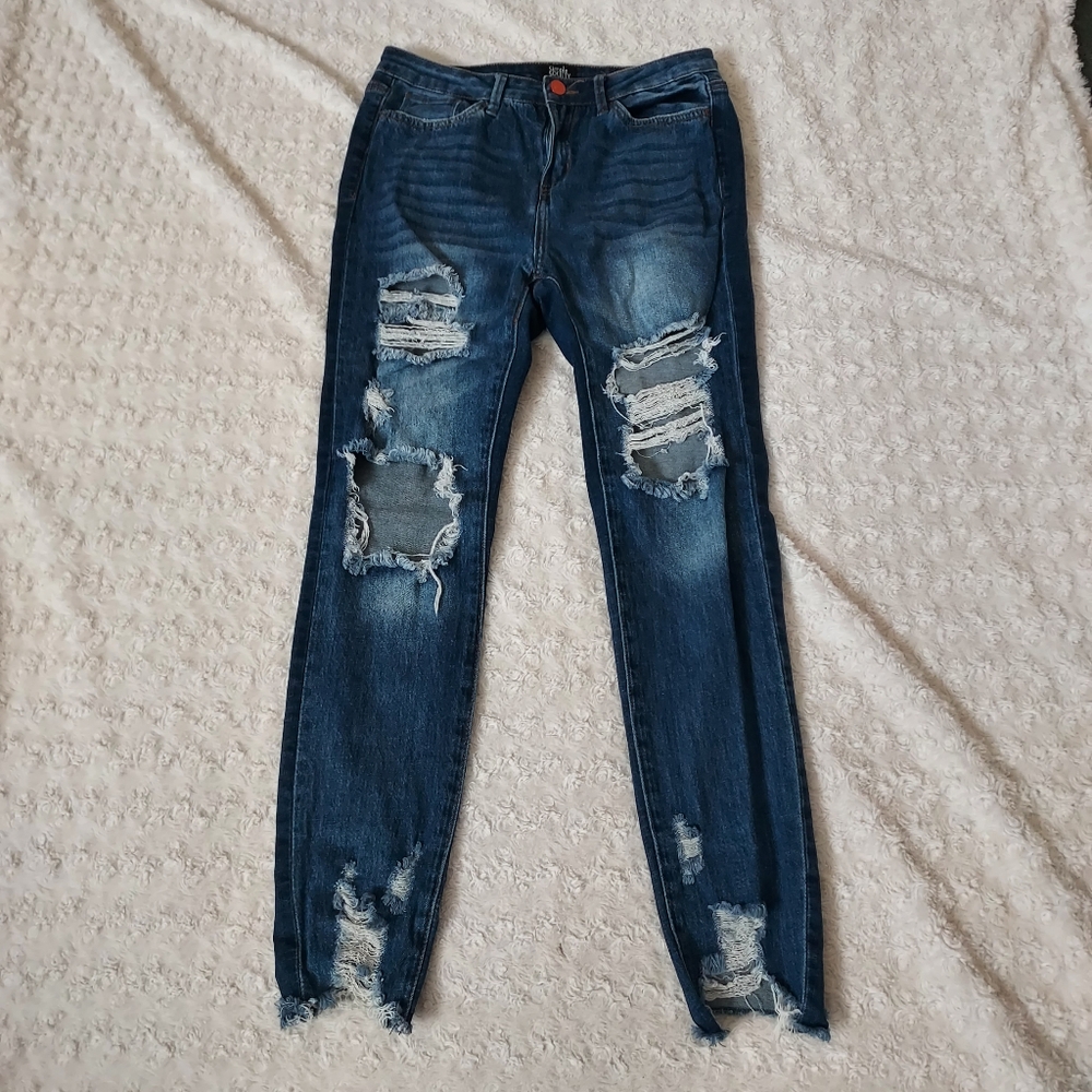 Simple Society Distressed Dark Wash Stretch Jeans Size 7/28 Indie Grunge